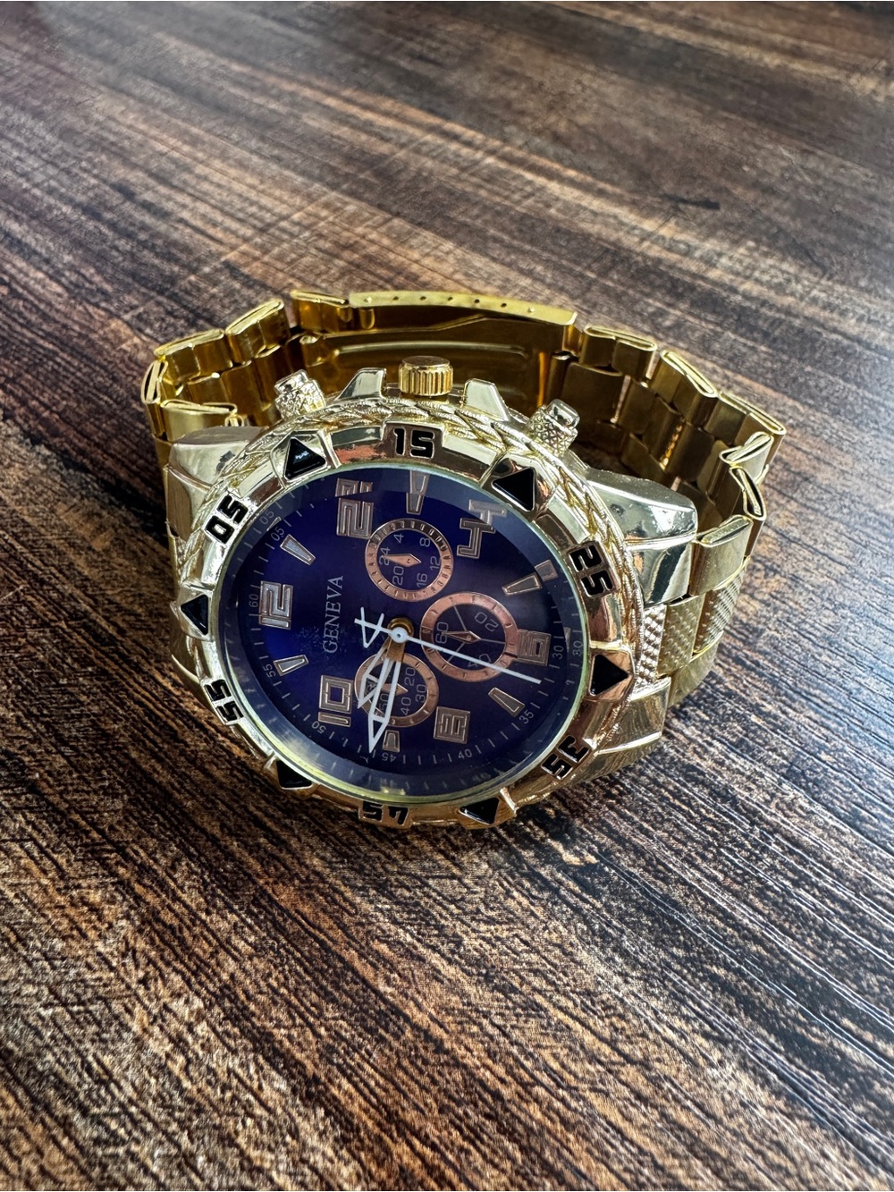 Geneva Gold-Tone Watch with Blue Dial